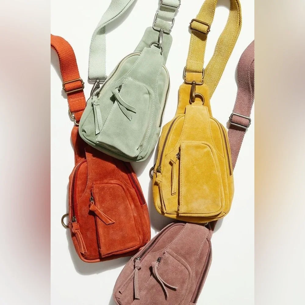 Free People Leather Hudson Suede Sling Bag Apple Green - Picture 3 of 14